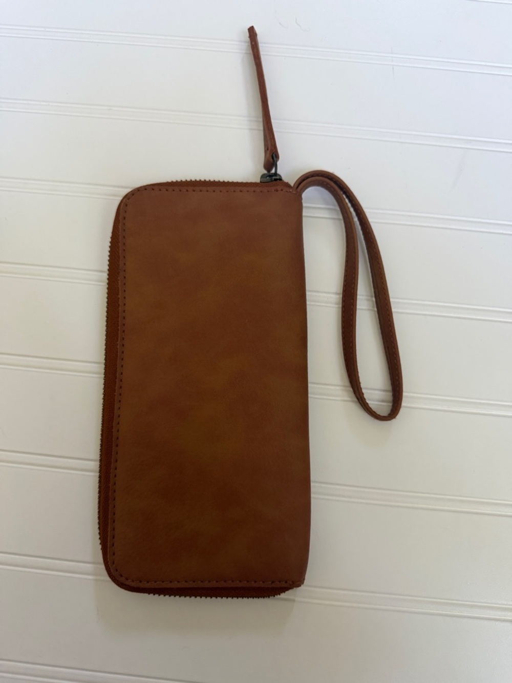 (145)Free People Cognac Tan Wristlet Clutch with Diagonal Zip Detail - Picture 2 of 8